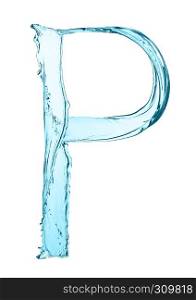 Water splash letter P with light blue color on white background