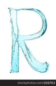 Water splash letter R with light blue color on white background