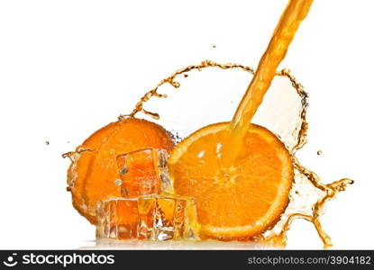 Water splash on orange isolated on white