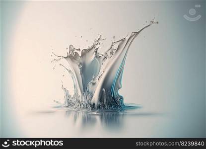 Water splash with beautiful drops flying away. Liquid motion background. Generated AI. Water splash with beautiful drops flying away. Liquid motion background. Generated AI.