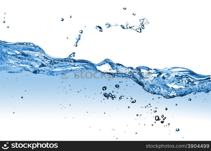 water splash with bubbles isolated on white