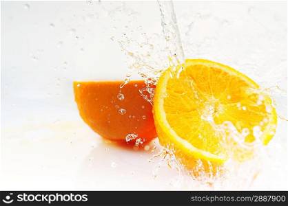 water splashes on cuted orange