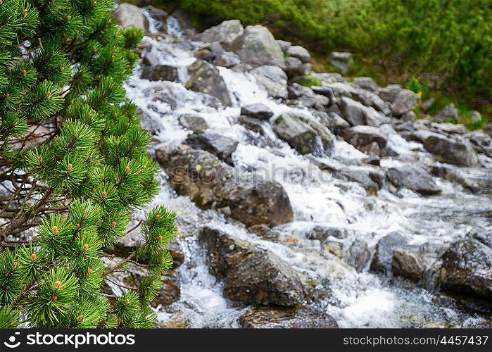 water stream on slopes of mountains