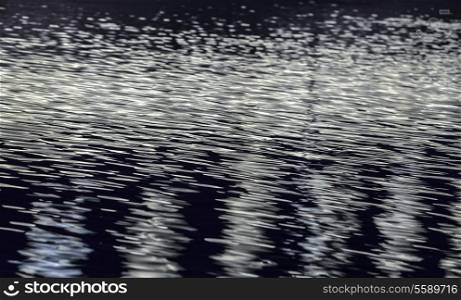 Water surface with ripples and reflections at night