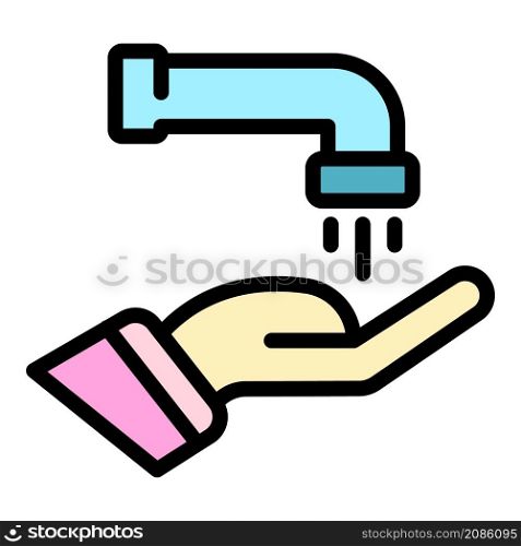 Water tap hand icon. Outline water tap hand vector icon color flat isolated. Water tap hand icon color outline vector