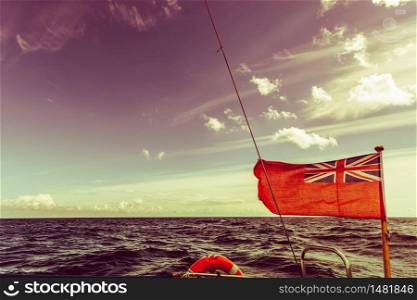 Water traveling, adventure concept. Sea view from yacht, calm water, sunny weather, sky with many clouds.. Sea view from yacht, sunny weather