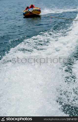 water tubing on a lake