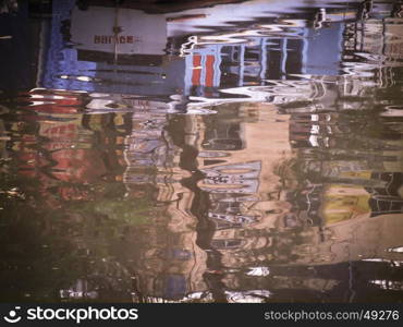 Water waves and reflection of grass in water pond