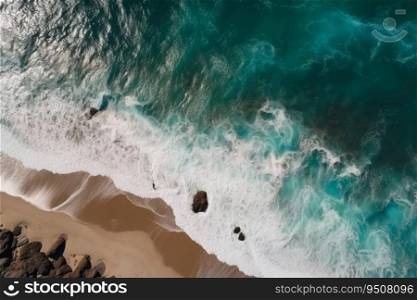 Water waves at a tropical beach aerial top view created with generative AI technology