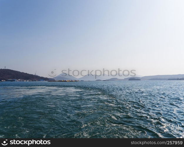 Water way behind the ship. Yousu city. South Korea