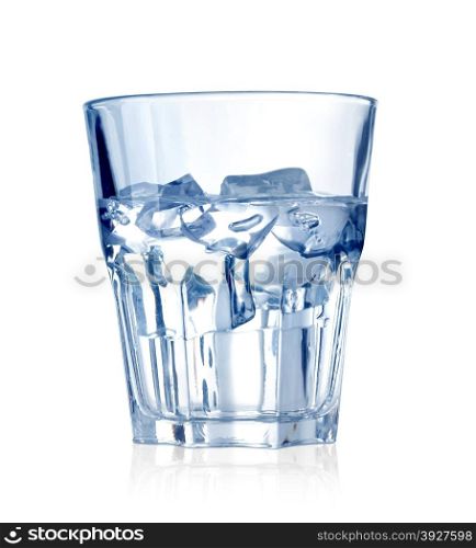 Water with ice cubes. Isolated on white. with clipping path