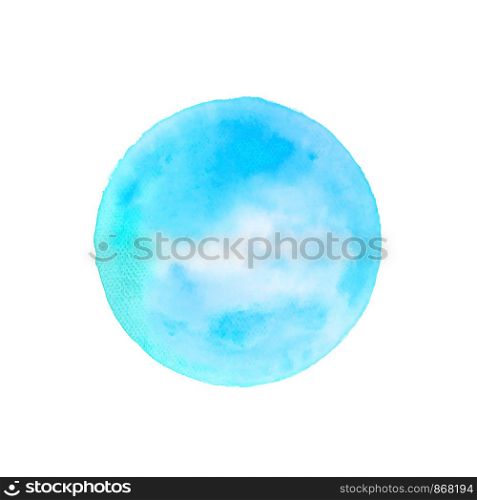 Watercolor art illustration background, Blue circle shape watercolor panting design textured on white paper isolated on white background