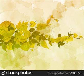 watercolor autumn background with leaves