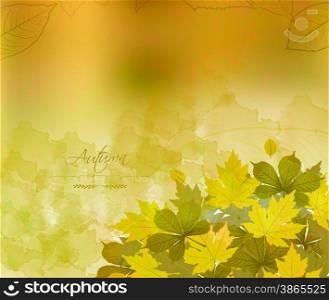 watercolor autumn background with leaves