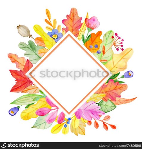 Watercolor autumn floral banner with flowers and leaves on a white background. Hand drawn illustration