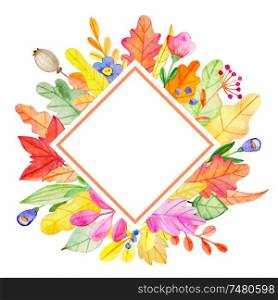 Watercolor autumn floral banner with flowers and leaves on a white background. Hand drawn illustration