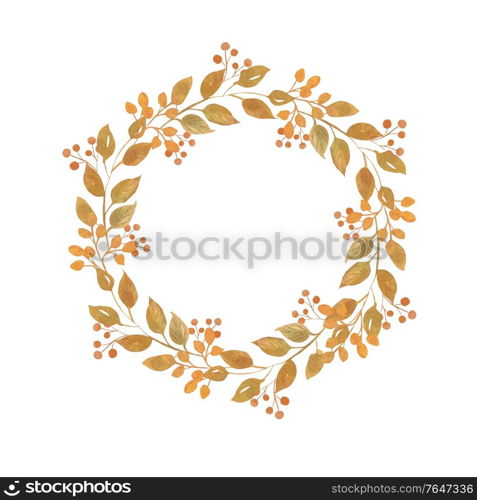 Watercolor autumn wreath with leaves . Illustration. Watercolor autumn wreath with leaves .