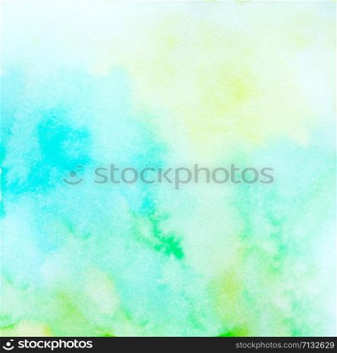 Watercolor background, art abstract blue, yellow and green watercolor painting textured design on white paper background