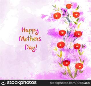 watercolor background, floral composition. Mothers day card