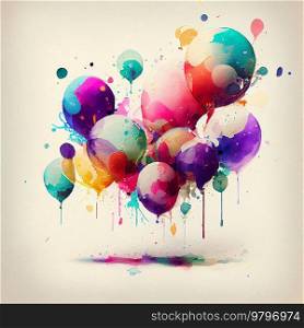 Watercolor Balloon Birthday Party Background. Generative AI