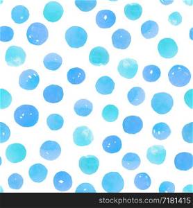 Watercolor blue circles in a pattern on a white background. Hand drawing for stationery, home textiles, clothing and more.