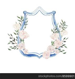 Watercolor blue wedding emblems.  Illustration. Watercolor pink  wedding emblems. 