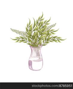 watercolor boho bouquet in a vase. Hand drawn willow twigs arrangement in jar. watercolor boho bouquet in a vase. Hand drawn willow twigs arrangement in jar.