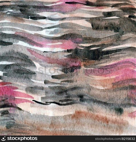 Watercolor brown-pink striped background with brush strokes. Watercolor brown-pink striped background 