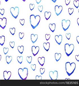 Watercolor Brush Heart Seamless Pattern Love Grange Hand Painted Design in Blue Color. Modern Grung Collage Background for kids fabric and textile.. Watercolor Brush Heart Seamless Pattern Love Grange Hand Painted Design in Blue Color. Modern Grung Collage Background for kids fabric and textile