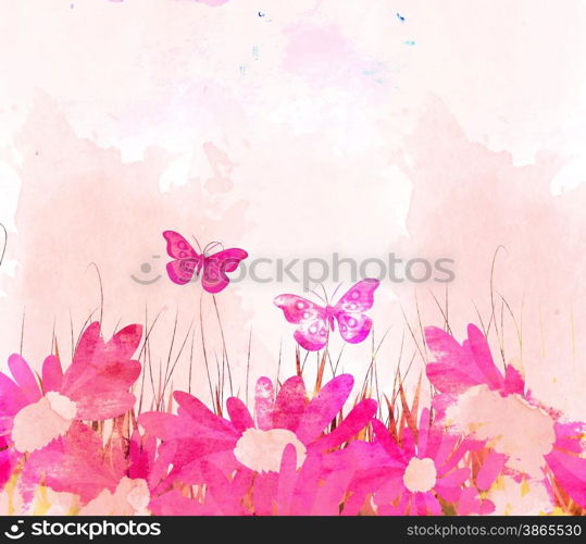 watercolor butterflies and flower background