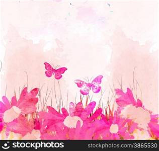 watercolor butterflies and flower background