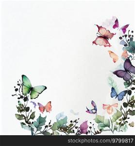 Watercolor butterflies border romantic. Illustration AI Generative 