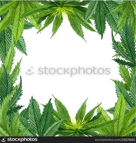 Watercolor cannabis frame. Hand drawn wild hemp plant border for greeting card, logo, frame or border.