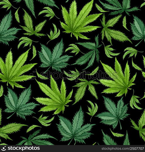 Watercolor cannabis seamless pattern. Hemp hand drawn pattern. Cannabis oil background on black