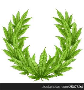 Watercolor cannabis Wreath. Hand drawn wild hemp plant frame for greeting card, logo, frame or border.