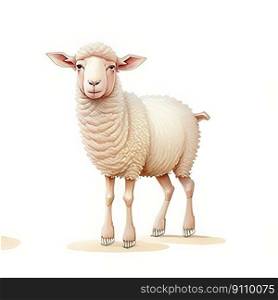 Watercolor Children Book Illustrations, Cute Sheep Lamb full body standing with white background, created with Generative AI technology

