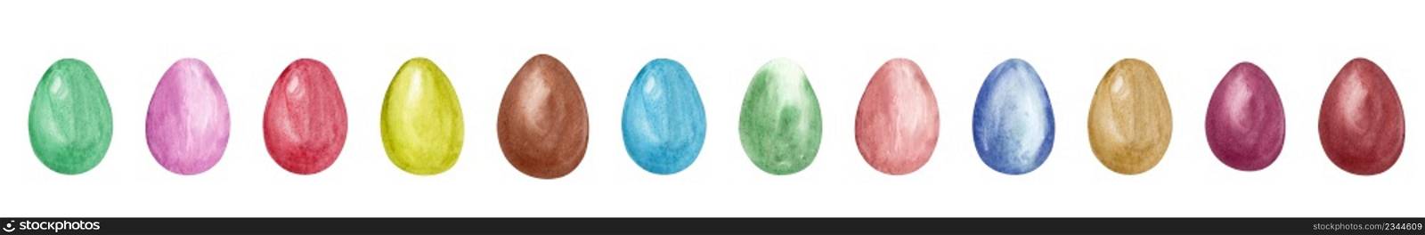 Watercolor colored eggs. Easter eggs buntings. Spring Decoration