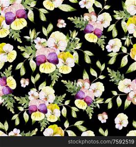 Watercolor colorful pattern with pansy flowers. Illustration . Watercolor colorful pattern with pansy flowers.