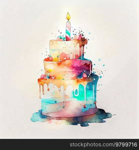 Watercolor copy space realistic childish colorful birthday. Illustration AI Generative 