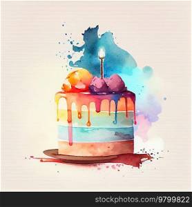 Watercolor copy space realistic childish colorful birthday. Illustration AI Generative 