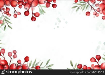 Watercolor cranberries red frame