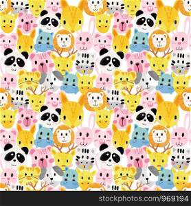 watercolor cute animal faces pattern seamless