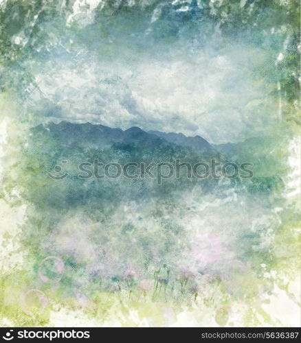 Watercolor Digital Painting Of Abstract Mountain Background