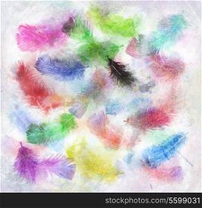 Watercolor Digital Painting Of Colorful Feathers