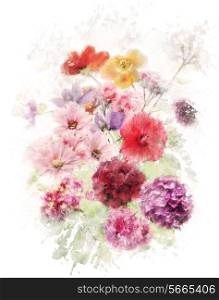 Watercolor Digital Painting Of Flowers