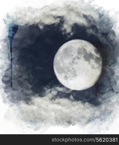 Watercolor Digital Painting Of Full Moon