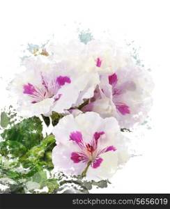 Watercolor Digital Painting Of Geranium Flowers