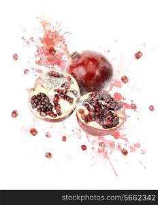 Watercolor Digital Painting Of Juicy Pomegranate