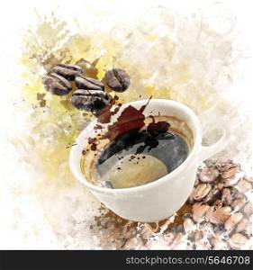 Watercolor Digital Painting Of Morning Coffee Cup