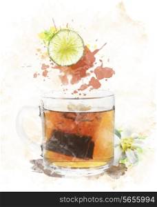 Watercolor Digital Painting Of Tea Cup